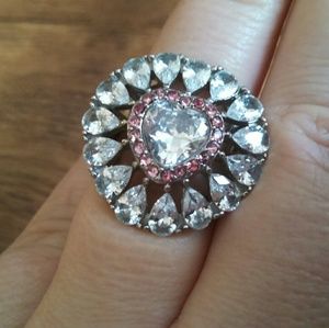 Stainless steel cocktail ring with pink & white CZ